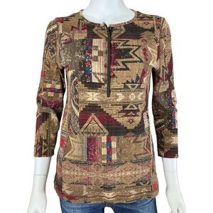 Ralph Lauren Womens Southwestern Henley Top Size M Aztec LRL Jeans BOHO Country